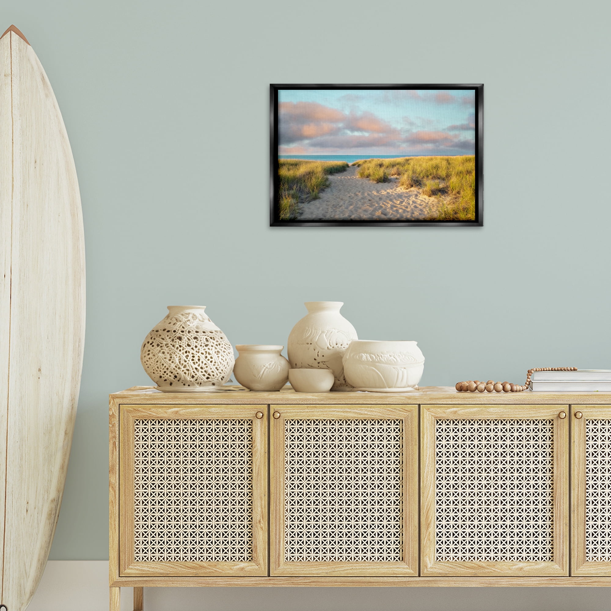 Stupell Industries Beachy Footprints Path Landscape & Nature Photography Black Floater Framed Canvas Art Print Wall Art, 25 x 17