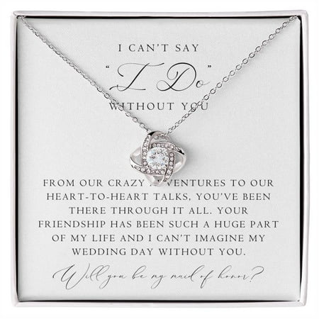 Maid Of Honor Classic Script Necklace, White Love Knot Necklace