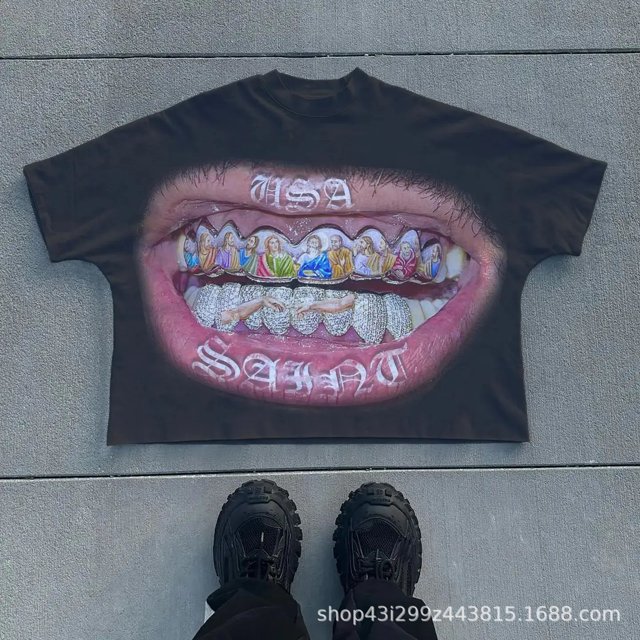 Camiseta de gran tamaño Retro Punk Rock, Top de manga corta de algodón con estampado gráfico de payaso Harajuku de Hip Hop