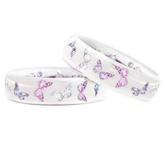 PULABO 925 Sterling Silver Butterfly Cubic Zirconia Spinner Ring for Women