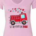 thumbnail image 4 of Inktastic Set My Heart on Fire Valentine Fire Truck with Hearts Women's V-Neck T-Shirt, 4 of 5