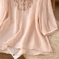 thumbnail image 6 of BODOAO Women's Linen Embroidered Shirt Skin-Friendly Tops Vacation Shirts Soft Breathable Mexican Tunic Tops Summer Fashion Outfits Scoop Neck Boho Tops Peasant Blouses Pink L, 6 of 7