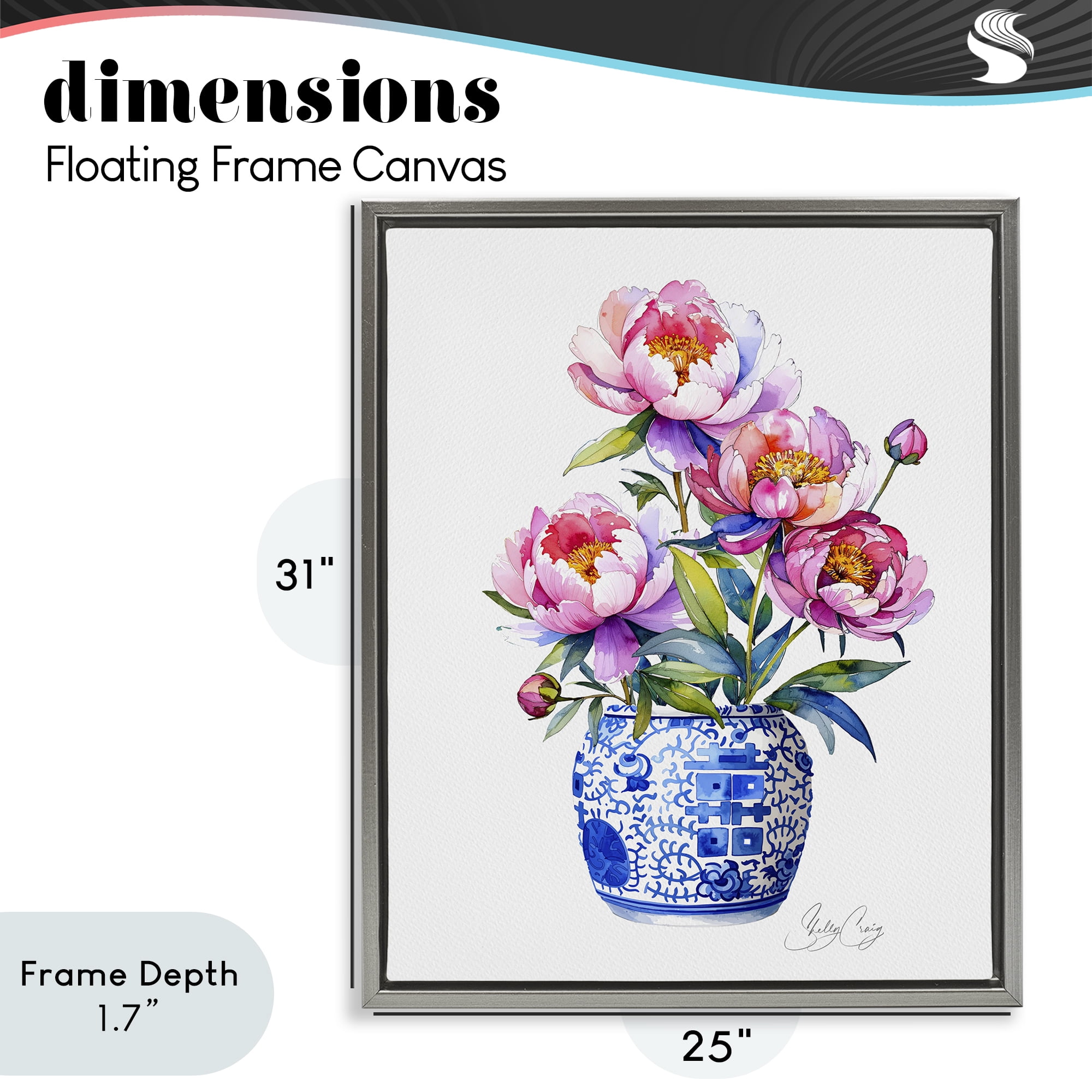 Stupell Industries Blue Dynasty Blooms Gray Framed Floater Canvas Wall Art, design by Shelly Craig