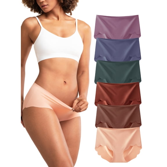 DINGLU Seamless Bikini Panties For Women Hipster Wave Edge No Show Mid High Waisted Full Coverage Ladies Briefs 6 Pack, Size 5