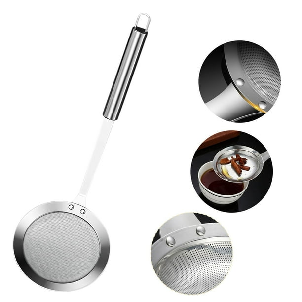 Cuchara de colador de acero inoxidable de malla fina | 304 Espumadera de colador de grado alimenticio | Tamiz de malla extrafina para espuma de grasa de aceite | Empuñadura ergonómica | Filtro para