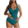 thumbnail image 2 of qucoqpe Womens Tankini Swimsuits Fashion Solid Color Two Piece Tummy Control Bathing Suits Vacation Beach Swimwear, 2 of 7