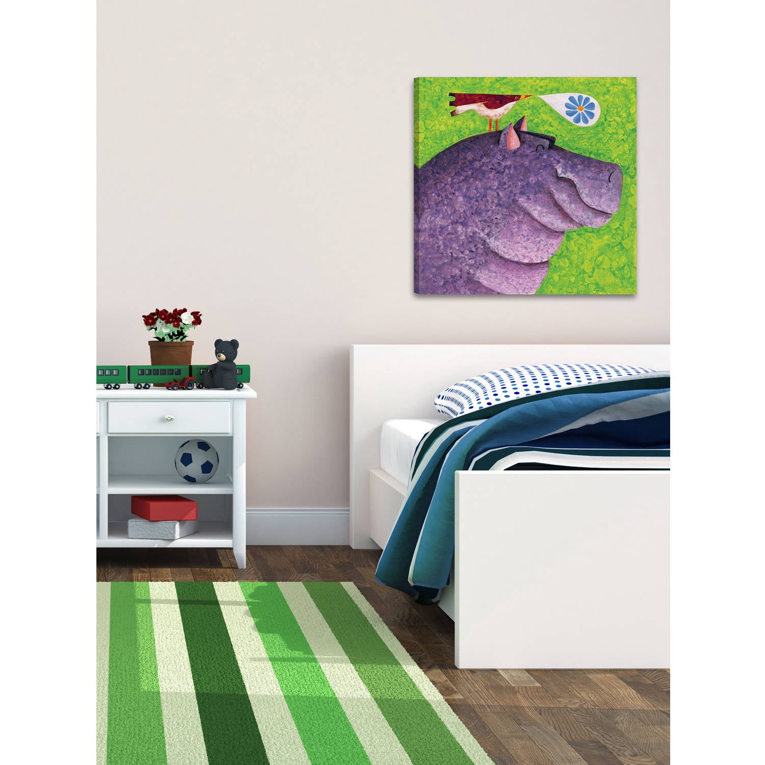 "Happy Happy Hippo" Painting Print on Wrapped Canvas