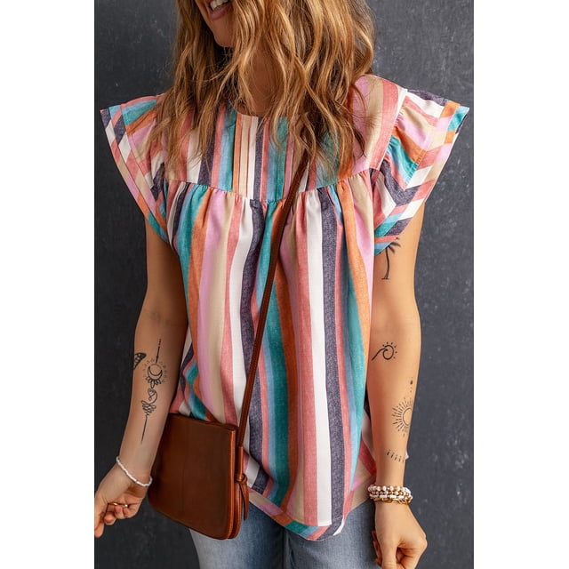 a.Jesdani Chic Haut à Rayures Multicolores - Démarquez-Vous avec Style!