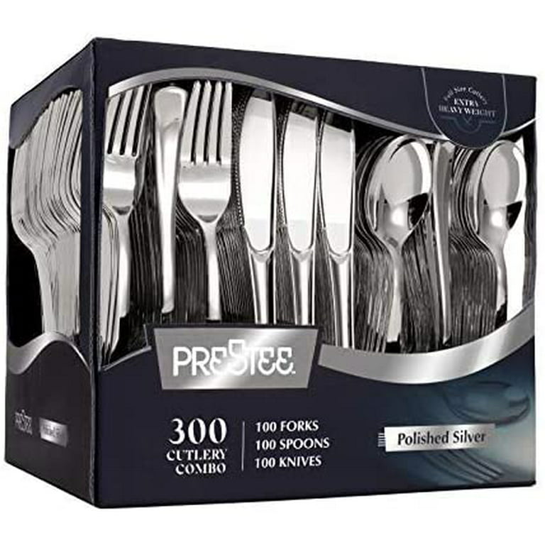 Prestee 300 Clear Plastic Forks | Heavy Duty Plastic Utensils | Disposable Forks | Fancy Plastic Cutlery | Clear Plastic Silverware Bulk