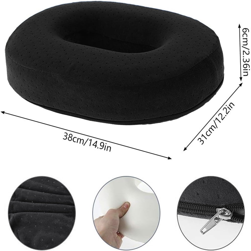 Donut Pillow, Coccyx Seat Cushion for Tailbone Pain Relief, Back, Hip Pain, Hemorrhoids, Post Surgery, Postpartum Pregnancy, Office Desk Chair, Wheelchair, Travel Memory Foam Black