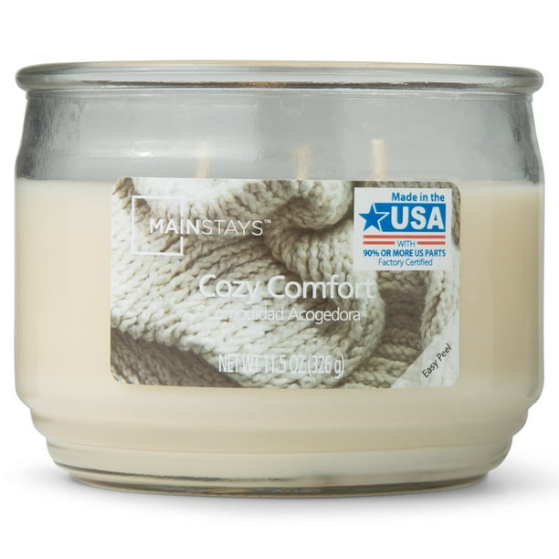 Mainstays Cozy Comfort Scented 3Wick Glass Jar Candle, 11.5 oz