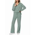 thumbnail image 3 of Women 2 Piece Outfits 2025 Fall Fashion Wide Leg Pants Lounge Set Leisure Travel Vacation Sweatsuits Light Green XS, 3 of 9