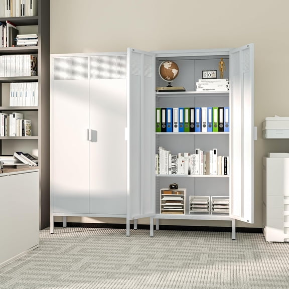 Metal Storage Cabinet,Metal Locker Storage Cabinets,61" Office Cabinets with Adjustable Shelves,Kitchen Pantry Storage Cabinet for Home,Dining,Home,Office (White)