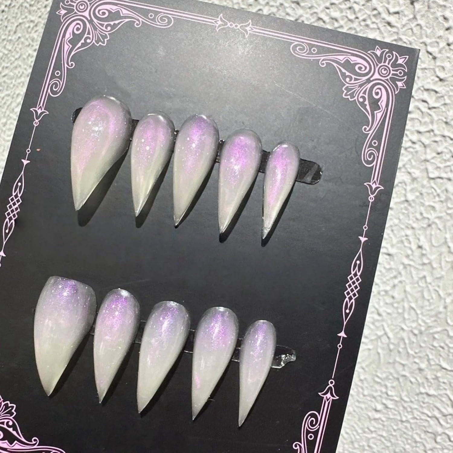Cat Claw Press on Nails Short Stiletto Purple Aurora Colors Cute Animals Style Reusable Thick Acrylic Press on Nails Cat Dragon Eagle Claw False Nail with Y2K Style Design Glossy Glue on Nail