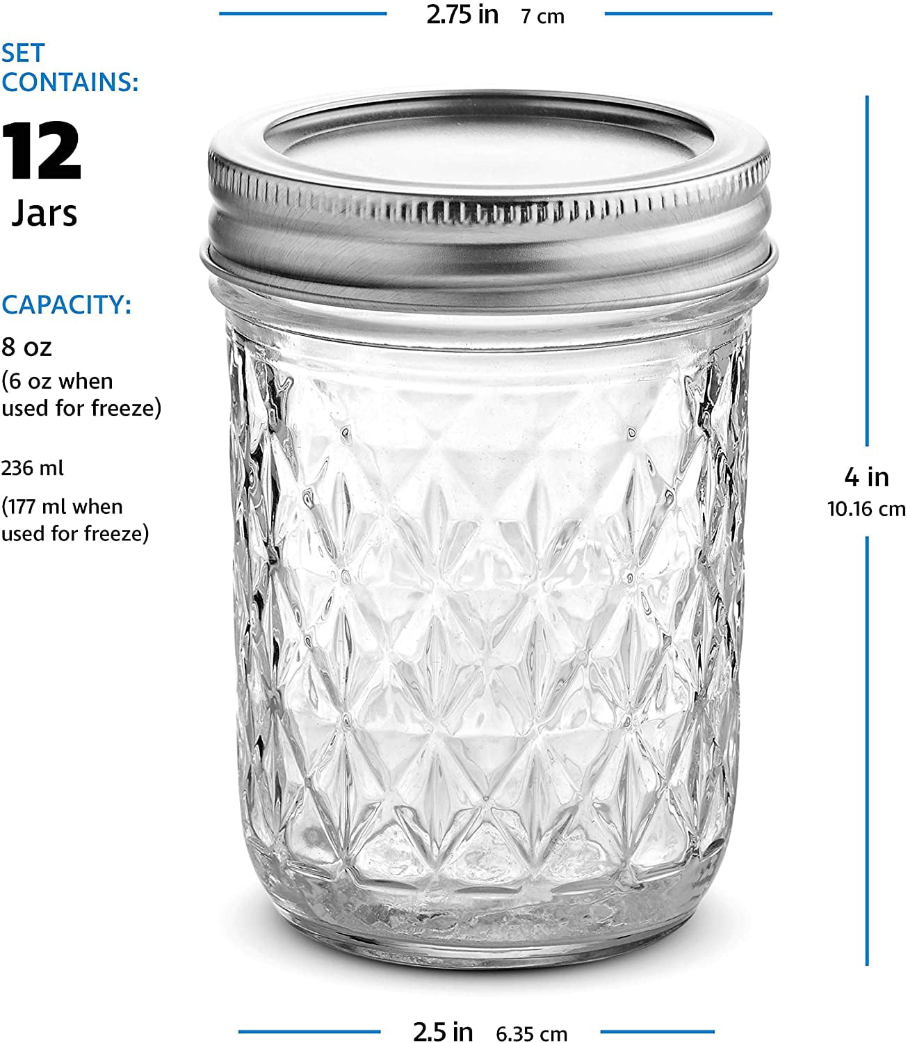 JoyJolt 8 Oz Mason Jars With Lids, Labels and Measures! 6-Pack Regular  Mouth Mason Jars, Glass Jar with Lid and Band. Airtight Canning Jars,  Overnight