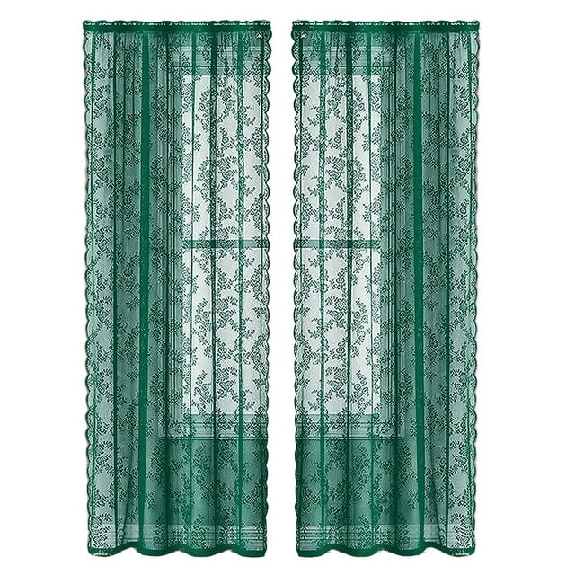 Bgsha Green Lace Curtain Polyester Lace Design Curtain Rustic Country Lace Curtains Window Sheer Drapes For Living Room Bedroom Dining Room Wedding Parties Decor