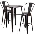 thumbnail image 1 of 23.75'' Square Black-Antique Gold Metal Indoor-Outdoor Bar Table Set with 2 Stools with Backs, 1 of 5