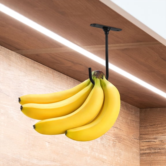 SWETRACE 2Pcs Under Cabinet Banana Hook Black Metal Farmhouse Style Fruit Holder