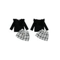 thumbnail image 2 of BemeyourBBs Fall Toddler Girl Outfit Ruffles Long Sleeve Shirt and Plaid Skirt Set, 2 of 9