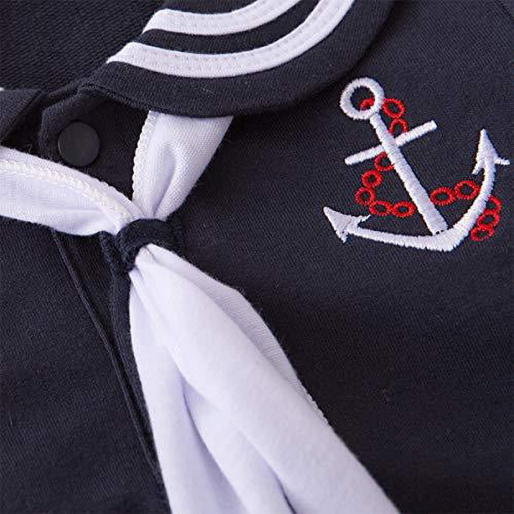 stylesilove.com Baby Boy Marine Sailor Cotton Romper Onesie with Hat and Necktie 3pcs Holiday Outfit Costume