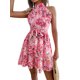 thumbnail image 4 of Mini Vestido Vintage de Mujer Sin Mangas Cuello Alto Floral Ruffle A-line Vestido con Cinturón Nituyy Rosa, azul. s/m/l/xl, vestido vaporoso y versátil, 4 of 5