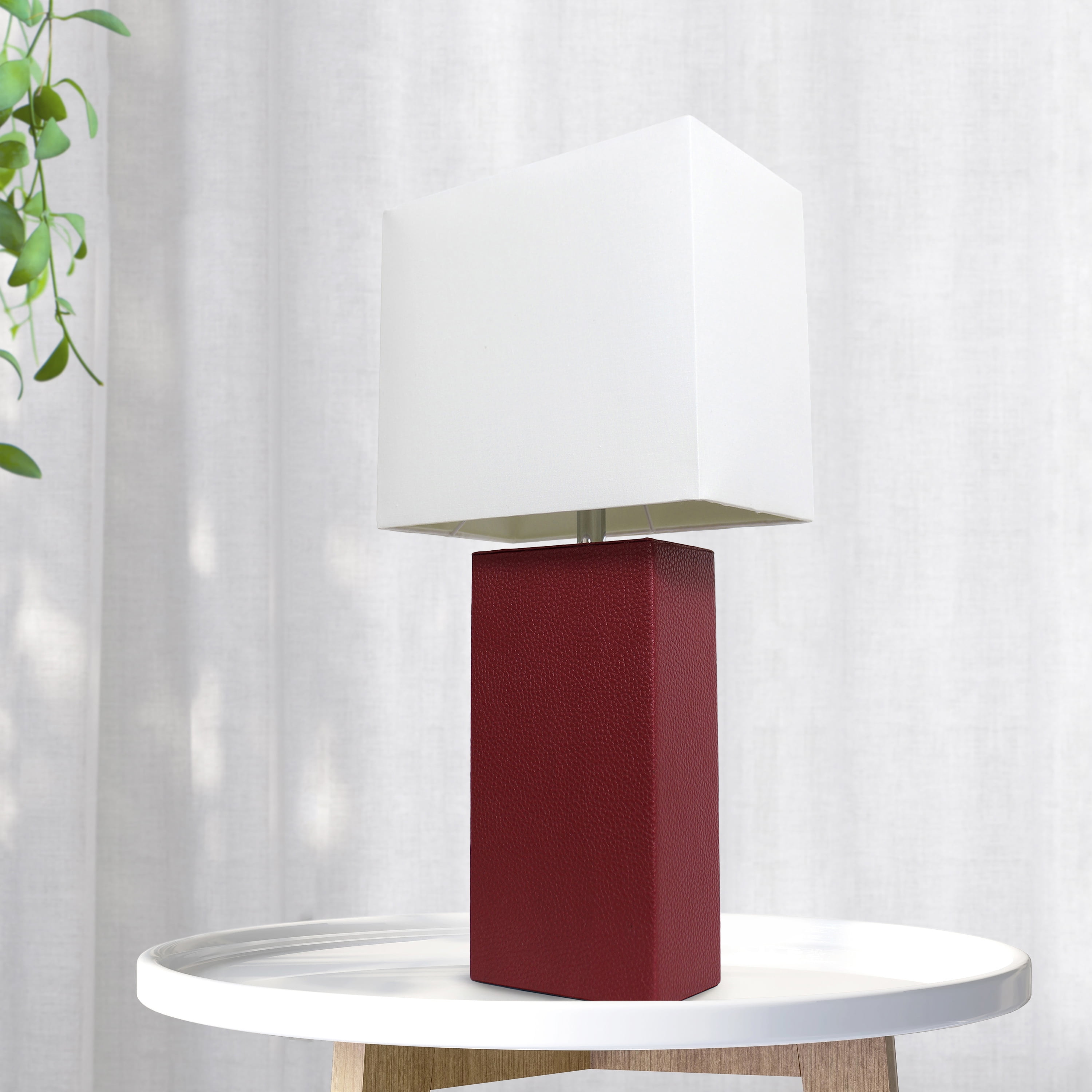 Lalia Home 21" Leather Modern Bedside Table Lamp with LED Bulb, Red