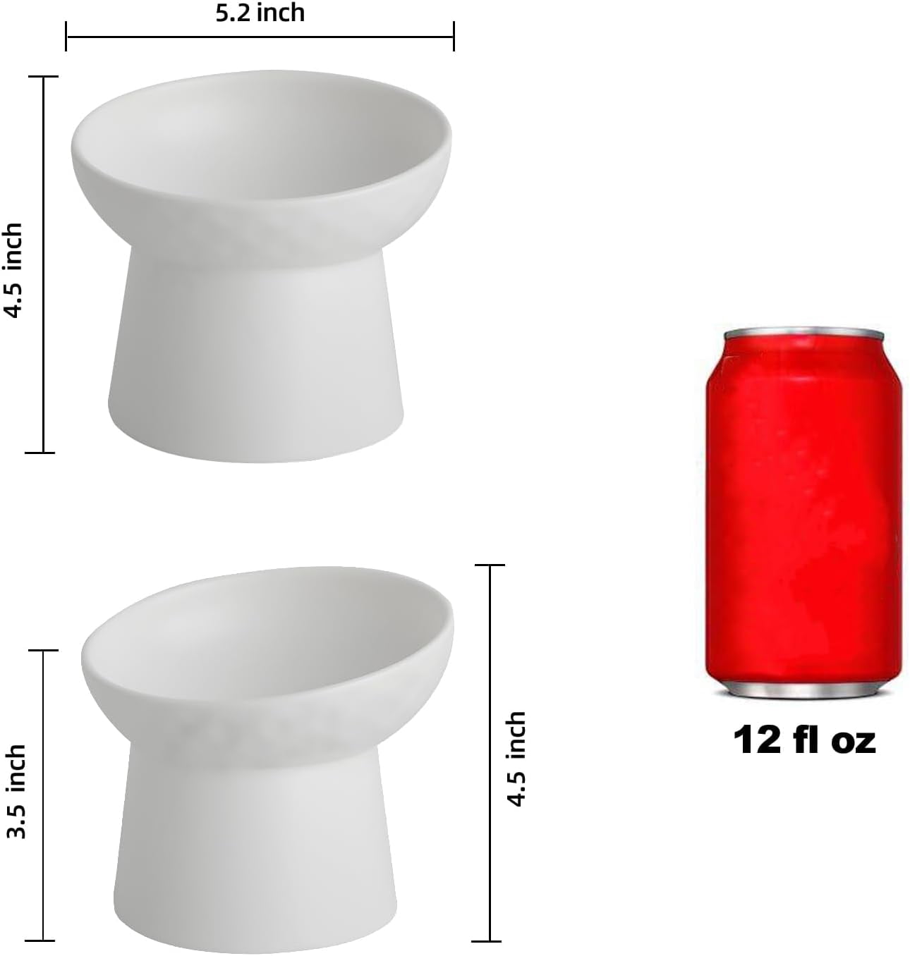 4 White Ceramic Elevated Cat Bowls, Tilted Stress-Free Design for Food or Water, Dishwasher and Microwave Safe, Lead-Free