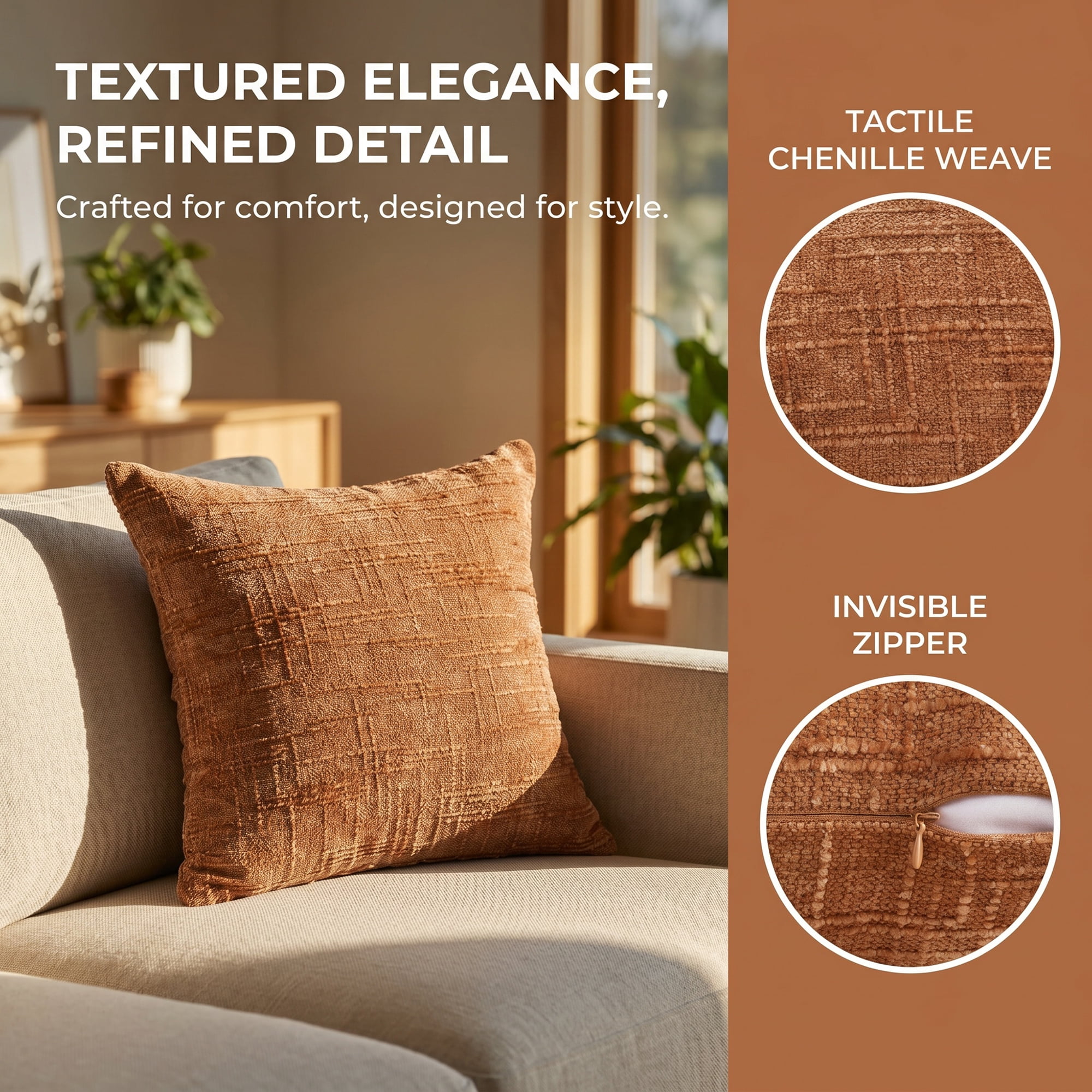 Unique Bargains Decorative Chenille Throw Pillow Covers Pack of 2 Rust Red 18" x 18"