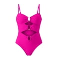 thumbnail image 5 of VISALY Cutout One Piece Swimsuit with Ring Linked Tummy Control Ruched Polka Dot Monokini Bathing Suit for Beach Vacation Slimming Swimwear One Piece Bathing Suits Beach Swimwear Hot Pink Xxl, 5 of 5