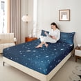thumbnail image 4 of jejeloiu Starry Sky Queen Sheet Sets,Galaxy Universe Flat Sheet,Blue White Queen Fitted Sheet For Teens,Super Cozy Room Decor,4pcs, 4 of 7