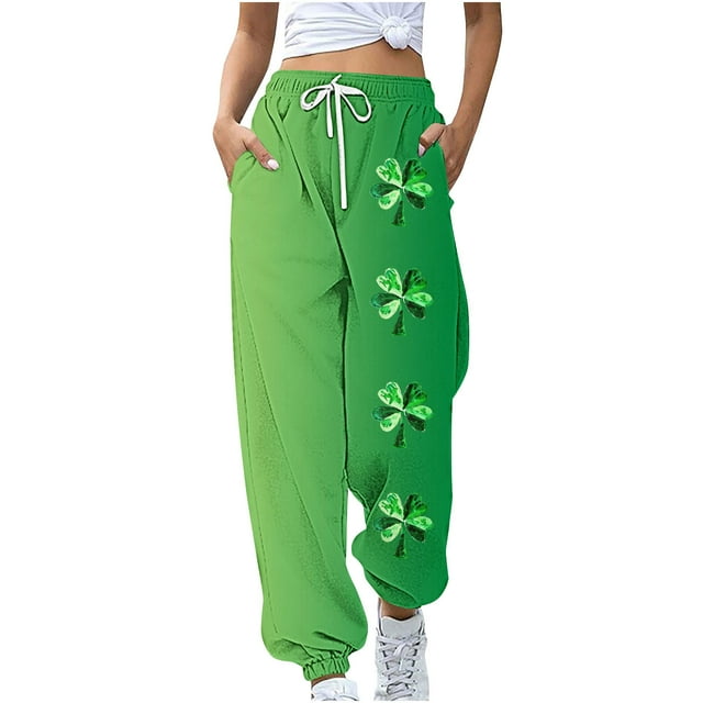 FAIWAD Pantalons de Jogging Imprimés Trèfle pour Femmes, Taille à Cordon, pour la Course avec Poches