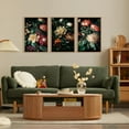 thumbnail image 2 of Dark Floral Canvas Wall Art Set, Framed Vintage Moody Flower Wall Decor, Large Black Botanical Wall Painting, Academia Art Print 3 Piece 24x36 Inches for Living Room, Bedroom, Office, 2 of 6