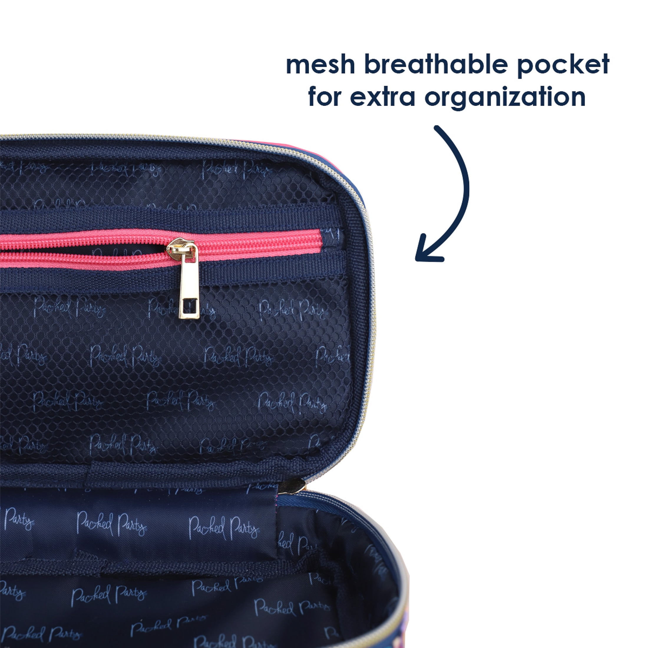 Packed Party Double Decker Pink Train Case Cosmetic Bag with Bow Handle, Model PP430-ST