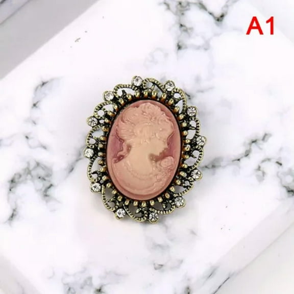 GKNET Vintage Gothic Style Head Statue Cameo Brooch Rhinestone Brooch for Wo_tu-Pink