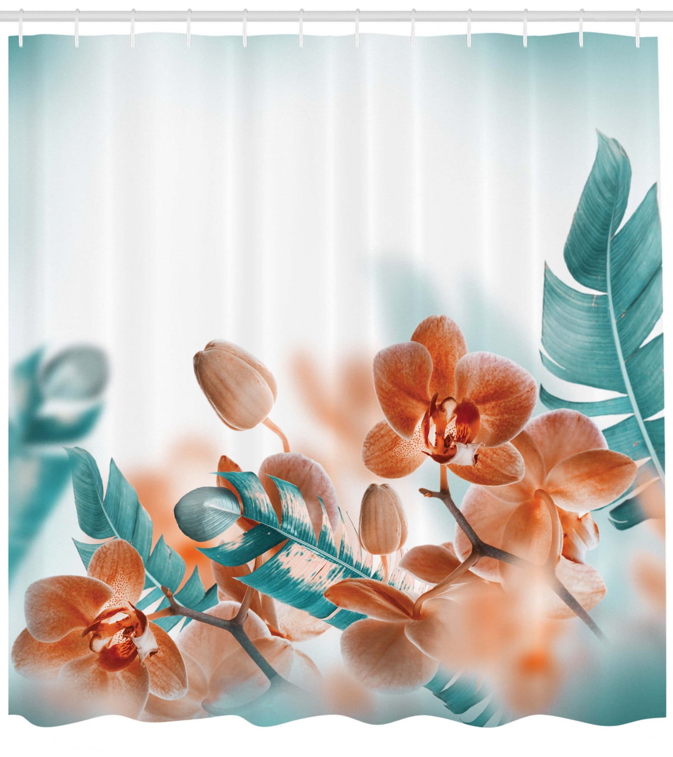 Tropical Shower Curtain Tropical Orchids Blossom Leaves On