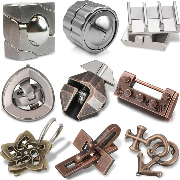 Zaoz 9 Pcs Metal Brain Teaser Puzzles Teaser 3D Steel Puzzle for Adults Unlock Interlocking Games IQ Education Smart Logic Test Toys for Adults Mind Challenge(Educational Style) A418