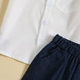 thumbnail image 4 of Boys Summer Suit Short Sleeved White Shirt With Bow Tie Navy Blue Shorts Performance Suspender Dress Toddler, 4 of 8
