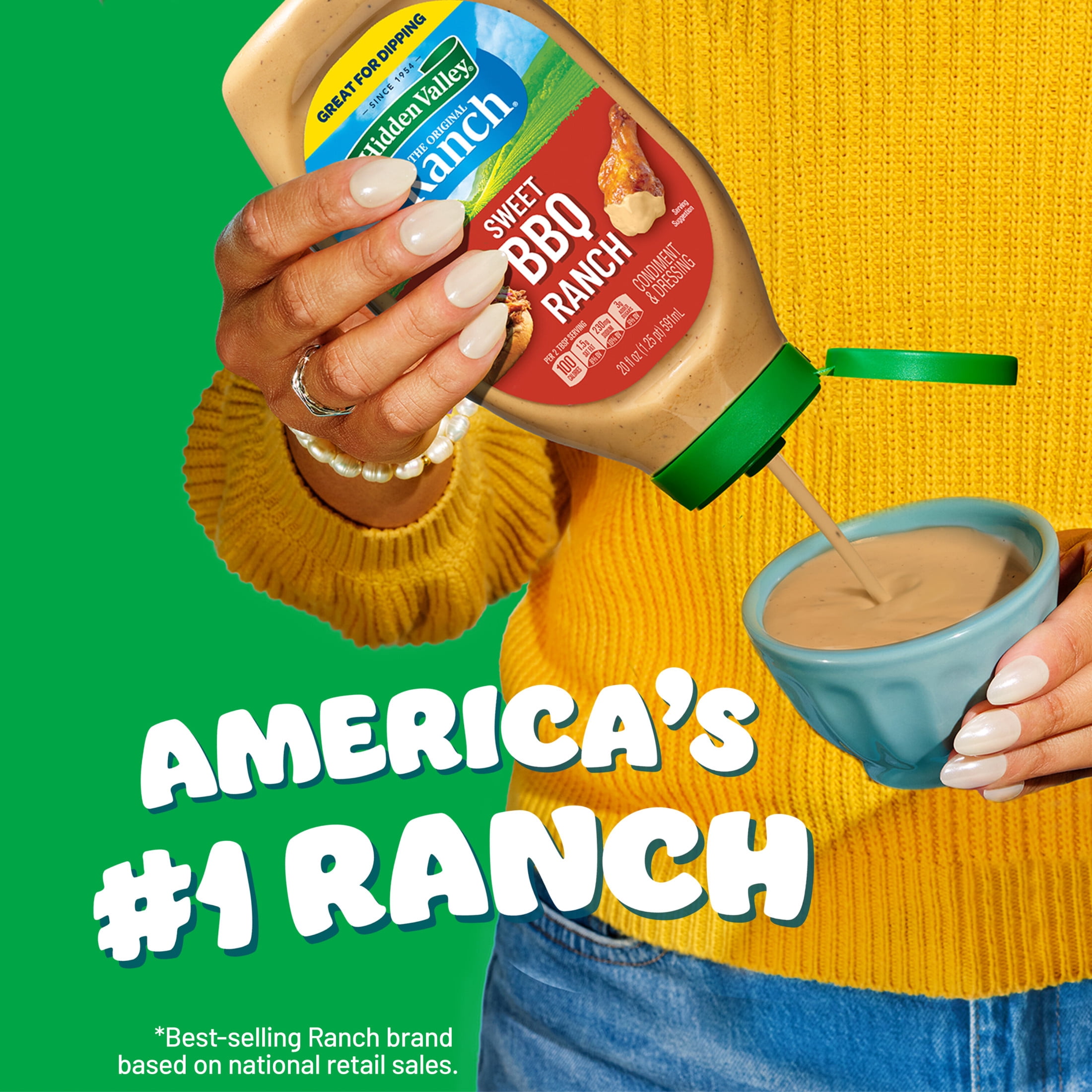 Hidden Valley Sweet BBQ Ranch Dip Sauce Condiment & Dressing, 20 fl oz Squeeze Bottle