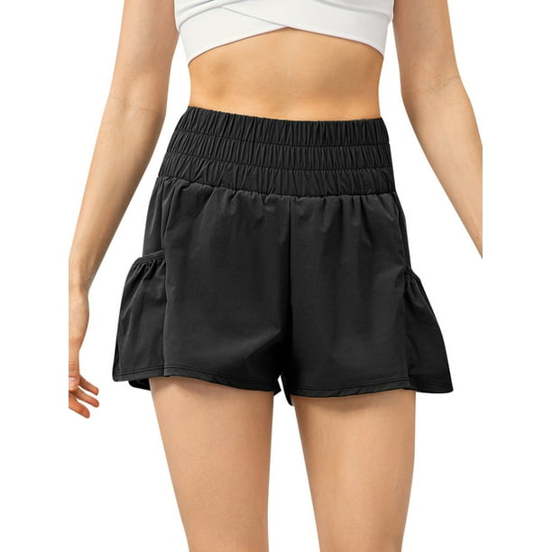Women Running Shorts 2-in-1 with Pockets Wide Waistband Coverage
