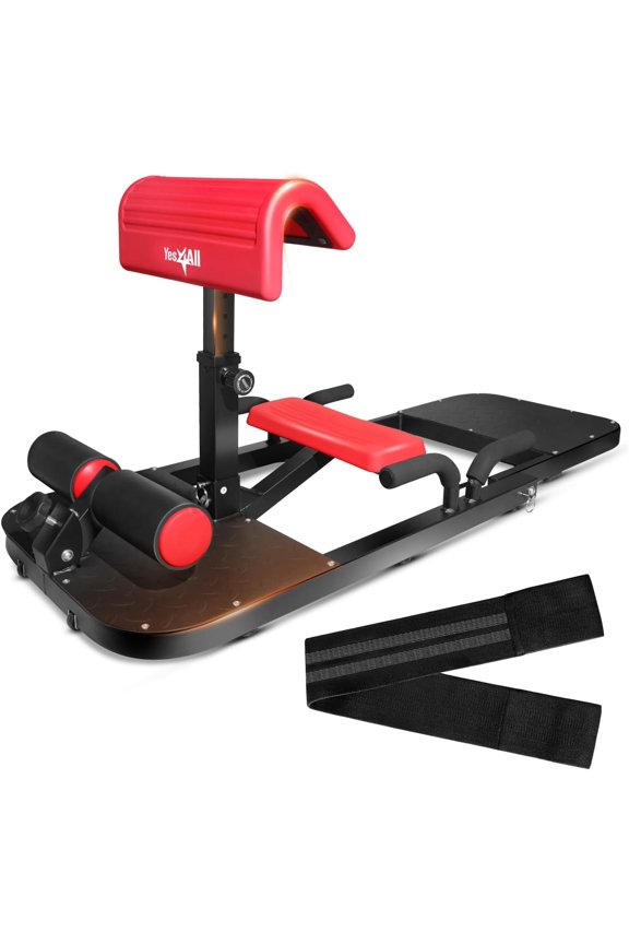 Hip Thrust Leg Exercise Machines with Bench, Resistance Bands, Black/Red