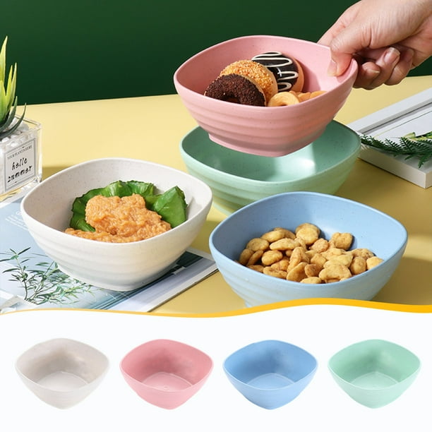 Cuencos de Plástico Ecológicos - Cuencos Pequeños y Duraderos de 14 Cm para Arroz y Pasta, Aptos para Lavavajillas, Diseño Moderno En 4 Colores para Uso Doméstico.