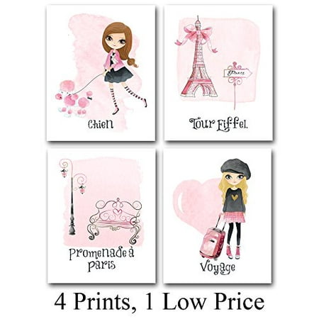 Lone Star Art Pink Paris - Set of Four Photos (8x10) Unframed - Great Gift for Girl's Room or Nursery