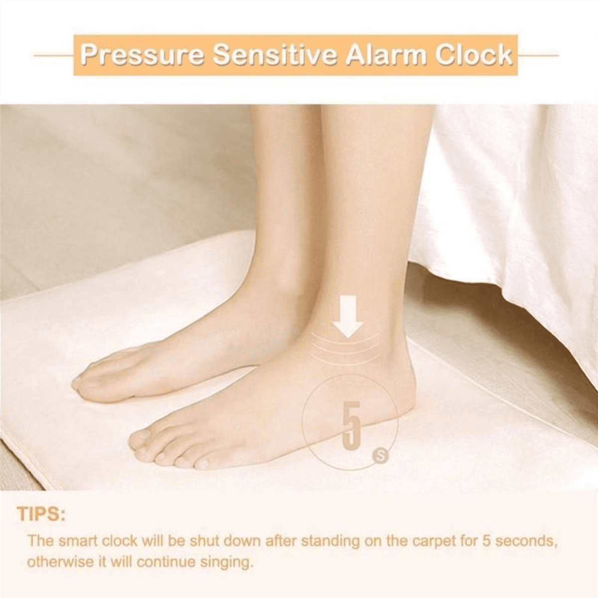 2X Alarm Clock Stand on Pressure Sensitive Battery Smart Alarm Clock Mat Floor Rug LED Time