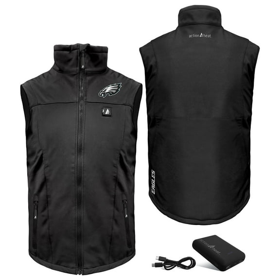 Men's ActionHeat  Black Philadelphia Eagles 5V Softshell Battery Heated Full-Zip Vest