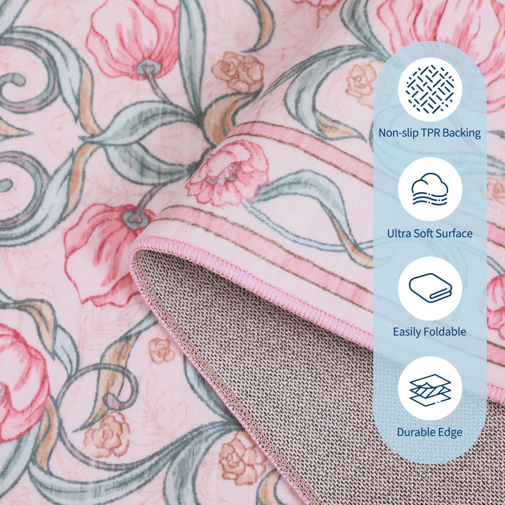 Memoryfield Modern Floral Area Rug 10' x 13', Washable Floor Cover, Soft Low-Pile Non-Slip Carpet, for Living Room Bedroom Dining Room, Pink