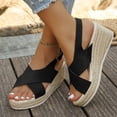 thumbnail image 2 of Dakaela Womens Slingback Wedge Sandals Criss Cross Strap Platform Wedges Espadrille Dressy Summer Beach Vacation Walking Shoes Black 6, 2 of 9