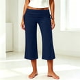 thumbnail image 6 of Plus Size Women's Soft Stretchy Yoga Pants with Elastic Waist, Pull On Fold Over Design, Casual Lounge Gym Fitness, Cropped Leggings, Summer Athletic Activewear | UKHCCC,Navy 3XL, 6 of 9