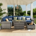 thumbnail image 3 of Poteban Outdoor Sectional with Fire Pit Table, 8 Inch Armrest Patio Furniture Set for Garden Backyard, 4'' Thickened Cushion,Gtey&Blue, 3 of 7