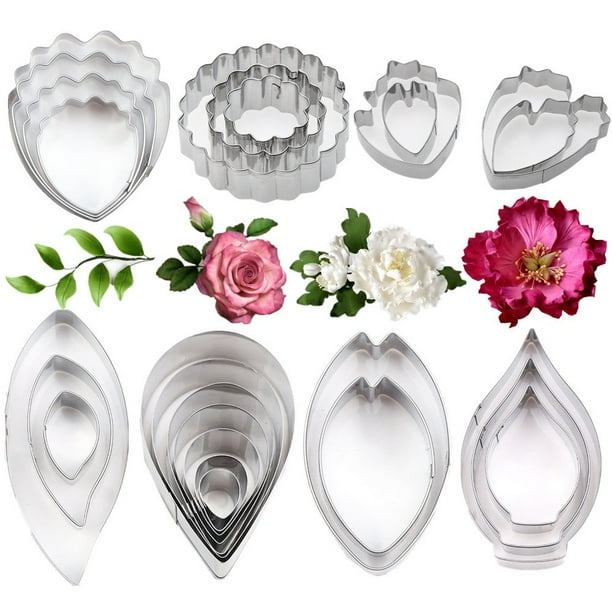 26 Piezas De Acero Inoxidable Pasta De Goma Juego De Cortadores De Flores Y Hojas Cortador De Galletas De Flores De Fondant Herramienta Para Hacer Flores De Azúcar Para Decoración De Pasteles De Cumpl