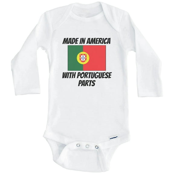 Made In America With Portuguese Parts Portugal Flag Funny One Piece Baby Bodysuit (Long Sleeve), 0-3 Months White
